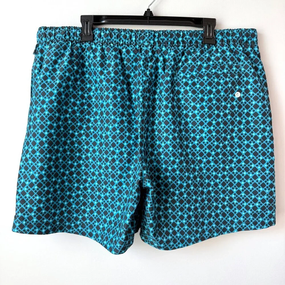 Original Penguin All-Over Geo Print Swim Short Mens Size XXL Teal‎ Black